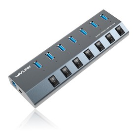 Hub USB 3.0, WAVLINK 7 puertos alimentado USB 3.0 hub de carga de 48 W, 5 V/2.4 A cada puerto con interruptores individuales indicador LED, extensión USB para laptop, MacBook, iMac, PC, unidades flash USB
