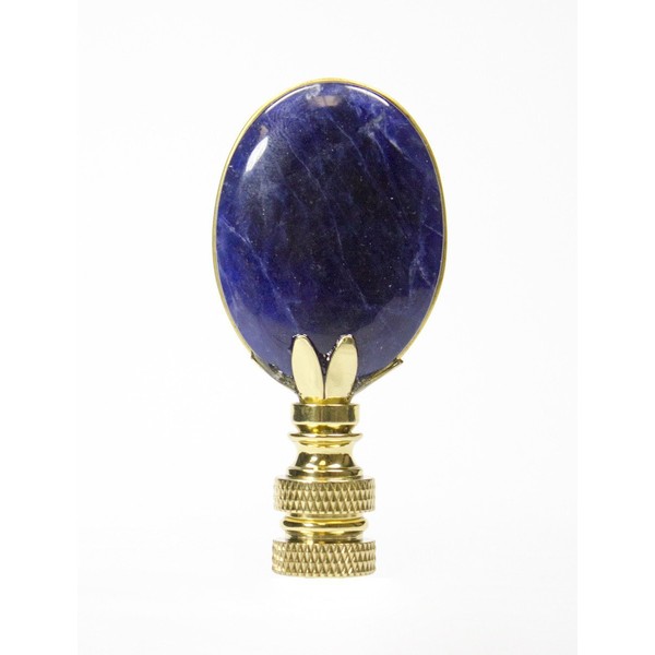Navy Oval Lapis Lamp Finial Polished Base 2.5"h