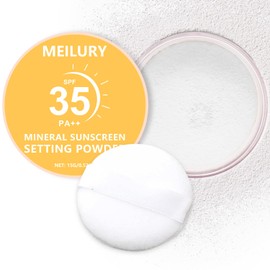 Sunscreen Setting Powder SPF 35, Translucent Face Loose Powder, Oil Control Mineral Powder Natural Matte Finish Sheer Coverage Lasting Lightweight Breathable for All Skin (03 White)