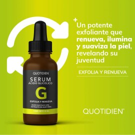 Serum Acido Glicolico 10% Quotidien + Aloe Vera + Glicerina Skin Care | Suero Exfoliación Efectiva | Skincare Antienvejecimiento | Líneas De Expresión - Acne - Antioxidante - Antimanchas - 30ml