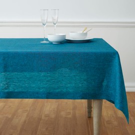 Solino Home Linen Tablecloth 108" L x 60" W Inch – 100% Pure Linen Chambray Teal Spring Tablecloth – Machine Washable Rectangle Tablecloth – Athena
