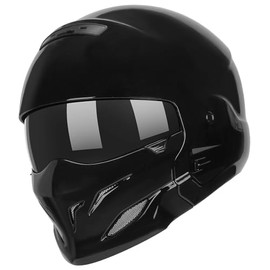 Full Face Motorcycle Helmet for ATV Scooter Moped Half Helmet DOT Approved Glossy Black L