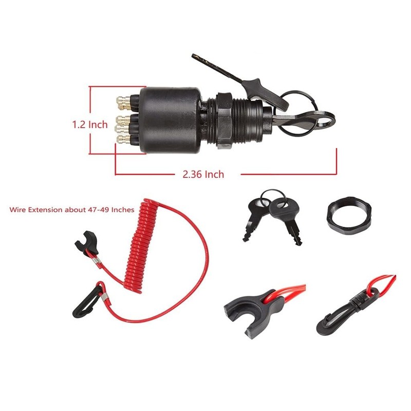 Johnson, Evinrude, OMC Ignition Key Switch & Safety Lanyard 5005801,
