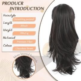 Nexyshe Ponytail Extensions 20inch Long Drawstring Ponytail Hair Extension Clip in Ponytail High Layered Wavy Pony Tail Synthetic Clip in Hairpiece for Women