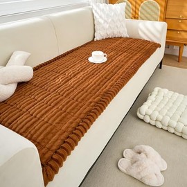 vctops Striped Couch Cover Super Soft Corduroy Sectional Sofa Cover Washable Non Slip Sofa Slipcover Furniture Protector for Kid Dog Pet,1 Piece (Rust Orange,27"x70")