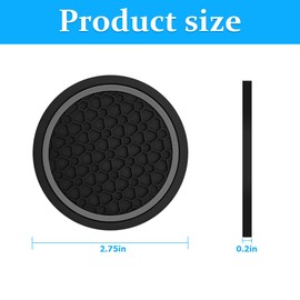 Mandark 2PCS Car Cup Holder Coasters, 2.75 Inch Non-Slip Insert Water Bottle Holder Pads, Dustproof Automotive Interior Accessories Mat, Universal for Vehicles, Trucks, RVs and More(Black/Gray)