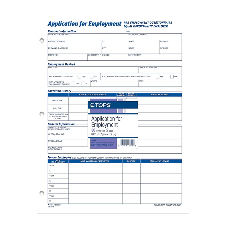 TOPS Employee Application Form