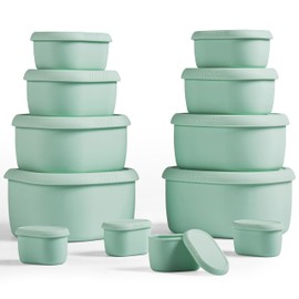 ISSEVE 12Pcs/Set Nesting Silicone Food Storage Containers with Lids, BPA Free Reusable Meal Prep Silicone Containers Airtight, Freezer Dishwasher Safe (33.8oz, 20oz, 10oz, 6.7oz, 1.3oz) (Green)
