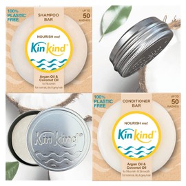 KinKind NOURISH me! Travel Shampoo and Conditioner Bars. Up to 50 washes. This travel and gift set contains a soap tin for each bar. No leakage, less space, less weight. Ideal gifts for women.