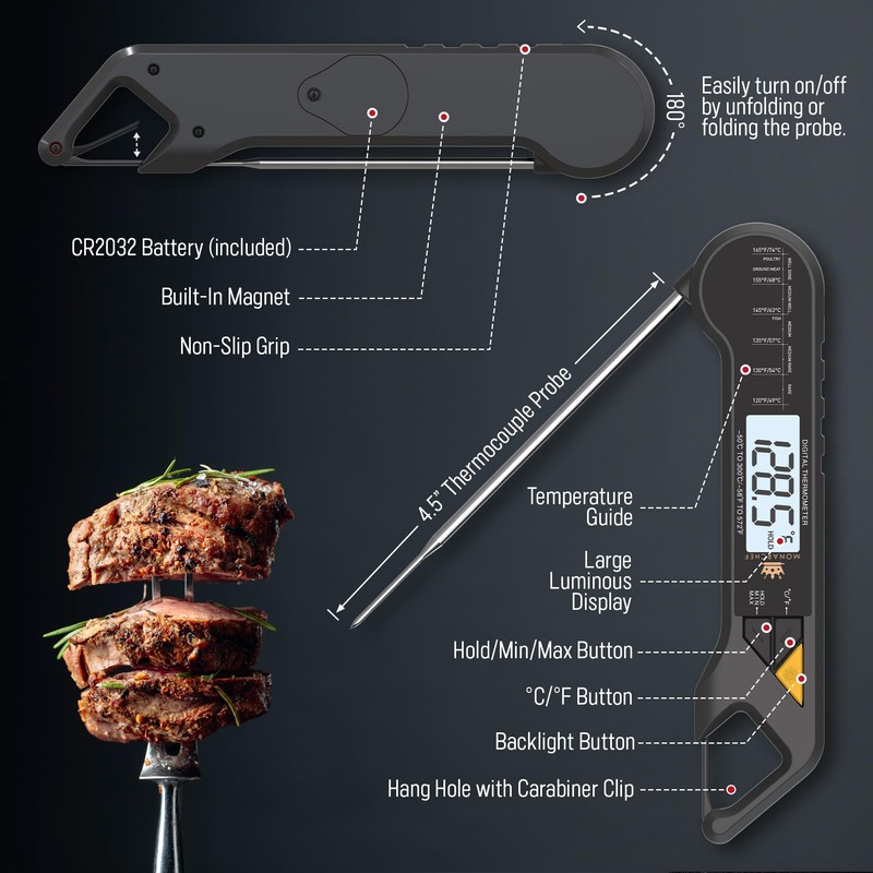 Monarchef Professional Meat Thermometer - Instant Read Food Thermometer with