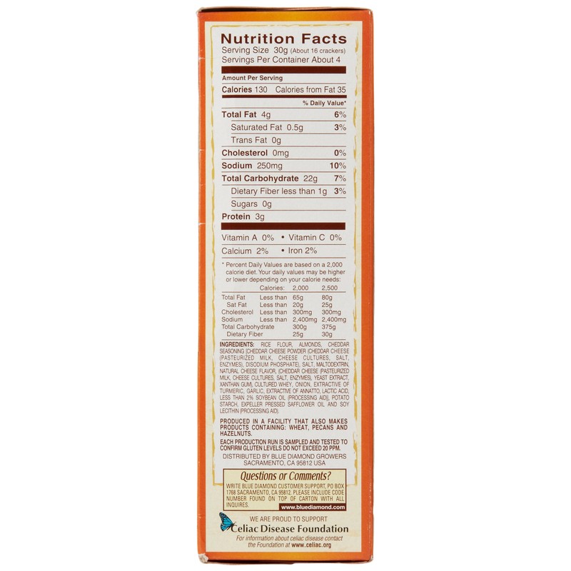 Blue Diamond Almond Nut Thins, Cheddar Cheese, 4.25 Oz