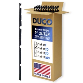 Duco Classic Rib Foam Closure Strips 3ft Long, 9" Rib Spacing - 20 Pack of USA-Made Black Outer Foam Closure Strips for Metal Roofing Panels - Blocks Gaps, Moisture, Noise, & Dust (with Adhesive)