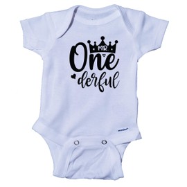 Ink Trendz Mr. One-Derful Boy First Birthday Outfit Shirt Onesie 1st Birthday Shirt |, White, 12 MONTHS