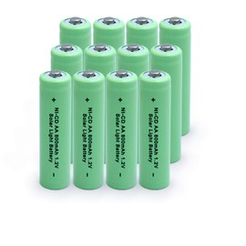 Paquete de 12 pilas recargables AA Ni-CD 800 mAh, NiCd AA recargables para luces solares lámpara solar