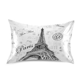 Nander Paris Eiffel Tower Satin Pillowcase for Hair and Skin Cool Soft Silk Pillow Cases No Zipper, 1 PCS Pillow Cover with Envelope Closure - 20x40 inch