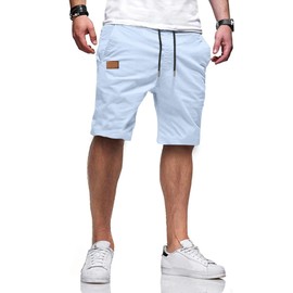 JMIERR Mens Casual Shorts - Cotton Drawstring Summer Beach Stretch Waist Twill Chino Work Dress Golf Shorts with Pockets, M, Mist Blue