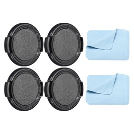 PATIKIL 4pcs Camera Lens Cap Side Pinch Front Lens Cover with Micro Fiber Cleaning Cloth for 43mm Screws Universal DSLR Lens