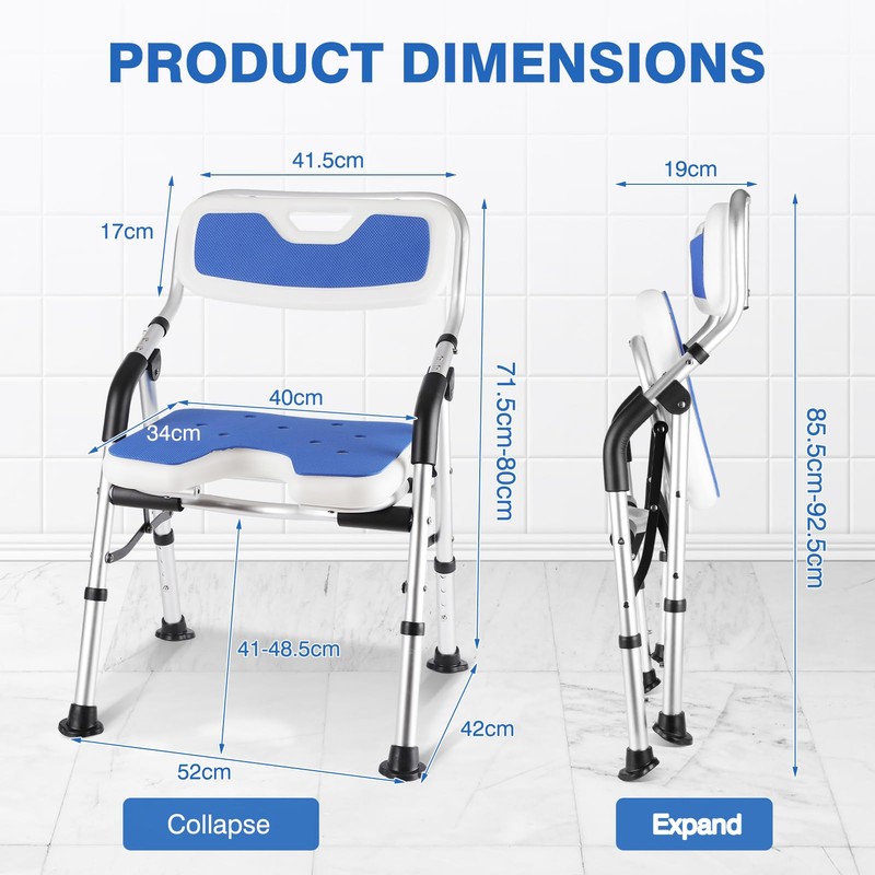 DEWEL Foldable Shower Chair for Elderly and Disabled, Folding Shower