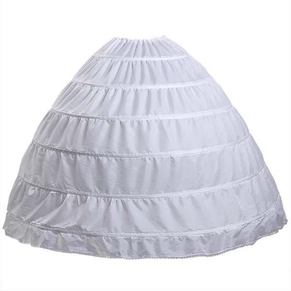 Women Crinoline Petticoat 6 Hoop Skirt A line Slip Floor Length Underskirt for Wedding Dress Ball Gown (White)