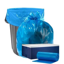 Plasticplace 12-16 Gallon Recycling Bags │ 1.2 Mil │ Blue Garbage Can Liners with Logo │ 24" x 31" (250 Count)