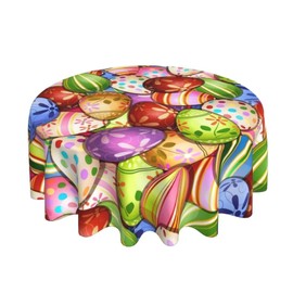 BETGINY Spring Easter Tablecloth 60 Inch Round Bunny Eggs Tablecloth Spring Colorful Rabbit Eggs Table Cloth Dust-Proof Wrinkle Resistant Rustic Tablecloth for Home Dining Room Party