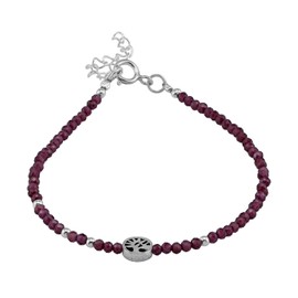 Silvershake 2MM Petite Natural Rhodolite Garnet Gemstone Bead 925 Sterling Silver Tree of Life Casual Minimalist 6.5 to 7.5 Inch Adjustable Bracelet Jewelry for Women or Teens, 925 String Silver, natural purple pink rhodolite garnet