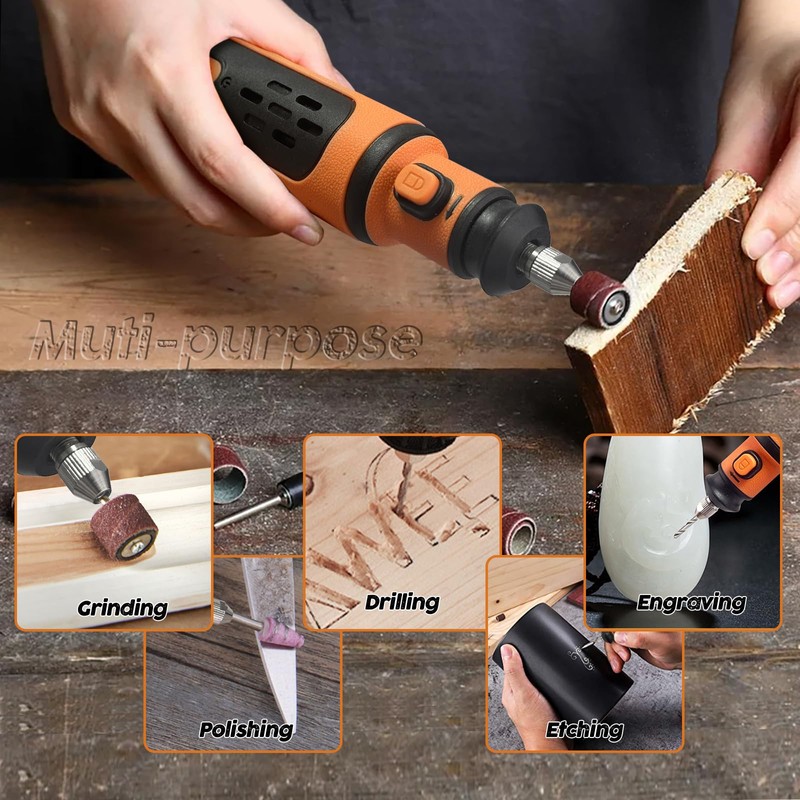8V Cordless Rotary Tool Kit, 5-Speed rechargeable Kit, USB Charging