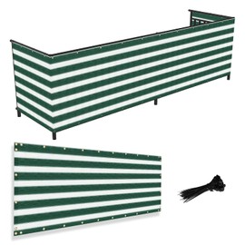 AwnPro 3' x 36' Balcony Privacy Screen Fence Cover (High Density Polyethylene) Sun Blocking Privacy Screen for Decks, Patios, Backyards, Apartments, Porches, Railings (200GSM,Green White Strip)