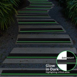 NWGW Glow in Dark Anti Slip Tape, 4" x35FT Heavy Duty Waterproof Safety Grip Tape for Stairs, Pool, Bathroom - Black & Glow Stripe Indoor/Outdoor Multi-Purpose Traction Tape