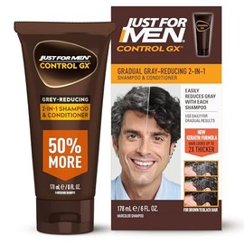 Just for Men Control GX - Champú y acondicionador reductor 2 en 1, color gradual para el cabello con queratina para un cabello más fuerte, grueso y sa