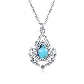 OHAYOO Turquoise Lotus Necklace 925 Sterling Silver Lotus Flower Pendant Necklace Anniversary Birthday Jewelry Gift for Mom Daughter Wife