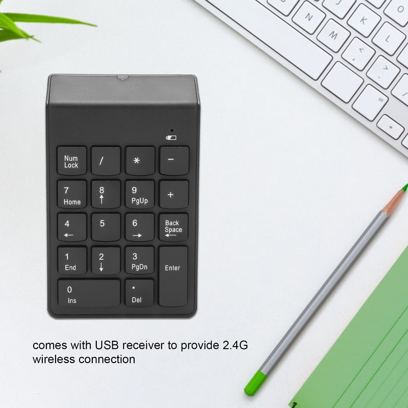 Wireless Number Pad 2.4G Receiver Black 18 Concave Keys Battery