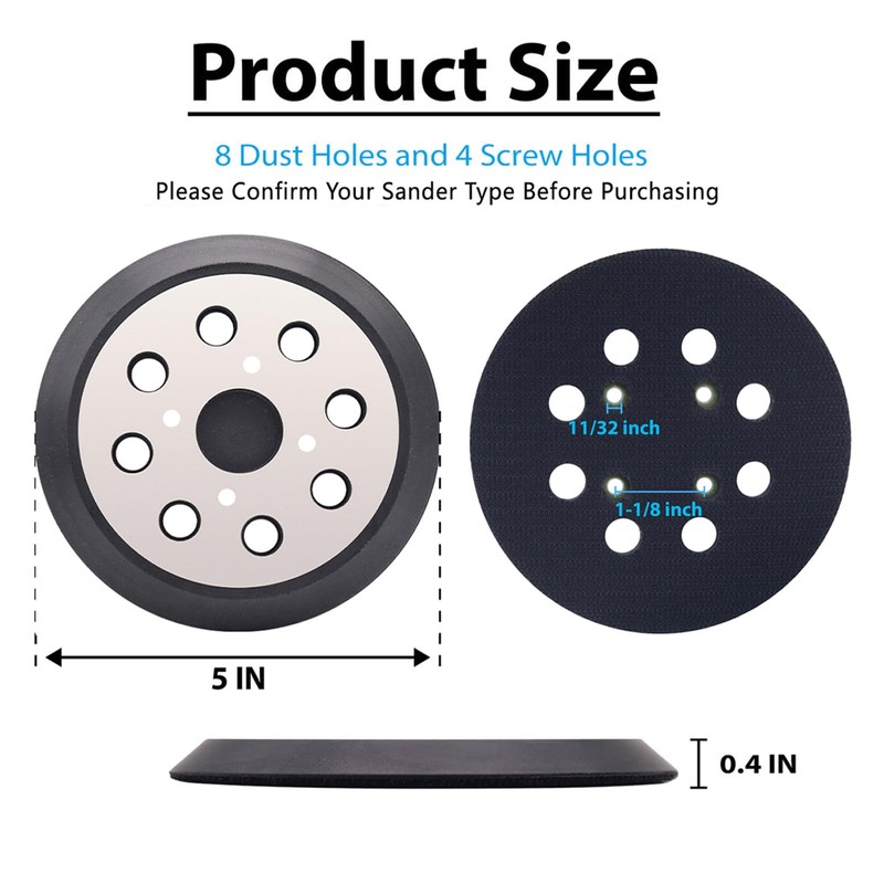 5 Inch Replacement Sander Pads Hook and Loop, 5" 8