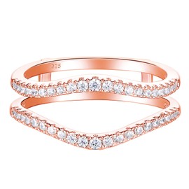 Newshe Jewellery Cubic Zirconia Curved Wedding Bands for Women Ring Enhancer Guard for Engagement Rings 925 Sterling Silver Rose Gold Size 4.5