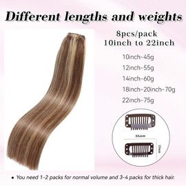 Clip in Real Hair Extensions Human Hair Dark Brown/Blonde Hair Clip ins Human Hair Extensions Real Hair Double Weft Straight Brazilian Remy Hair 8pcs Clip In Hair Extensions Real Human Hair 14inch
