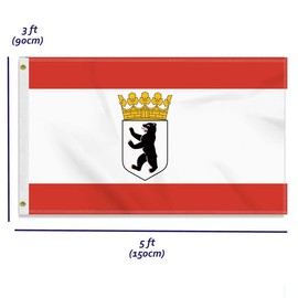 Large 90 x 150 cm Berlin Flag, Large 150D German Federal State Friendship Banner, German Flag Doube Side Print Decor Brass Eyelets Large Berlin