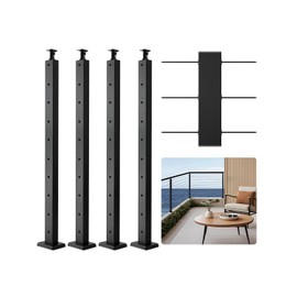 VEVOR 4 Pack Cable Railing Post, 36"x1"x2" Level Drilled Deck Railing Post, Stainless Steel Black Cable Railing System Kit for Indoor Outdoor Deck Balcony, 4JZLGZXHS914UUOI6001V0