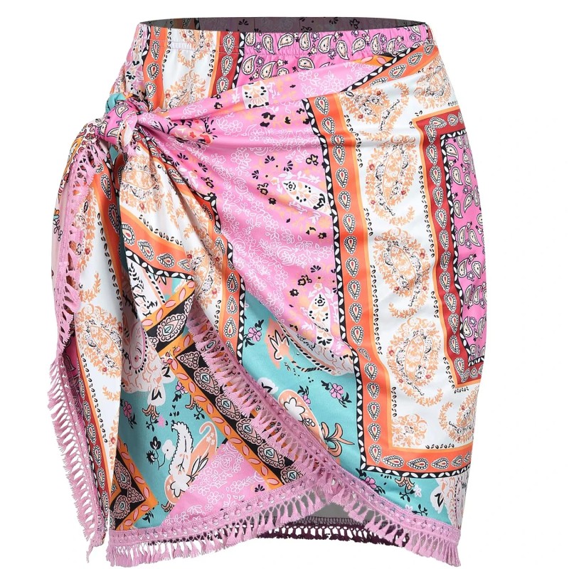 ZAFUL Slit Skirt for Women Boho Print Tie Side Wrap