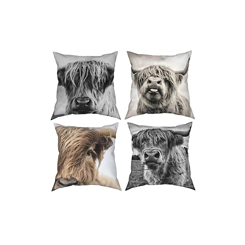 NA- Highland Cow 4 Pcs Cushion Covers,Throw Pillows Decor for