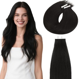 Lacer Tape in Hair Extensions Human Hair 22 Inch Invisible Tape in Hair Extensions Jet Black Remy Human Hair Seamless PU Skin Weft Extensions 20 PCS 50g