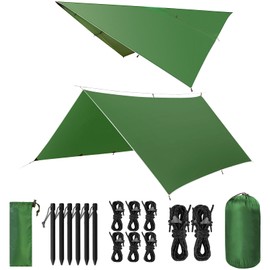 VOSOIR Tarp 3 x 3 m Waterproof, Ultralight Camping Tent Tarpaulin, with 9 Eyelets + 6 Aluminium Pins + 8 Nylon Ropes, Anti-UV Snow Rain Protection, Lightweight Compact, for Hammock, Camping, Picnic