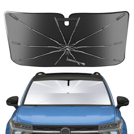 Portable Windshield Sunshade Umbrella Custom Fit for Volkswagen Taos 2022-2025, 2 in1 Ice Crystal Durable Compact Shade Umbrella UPF50+ UV Front Window Heat Insulation Protection Outdoor Camping