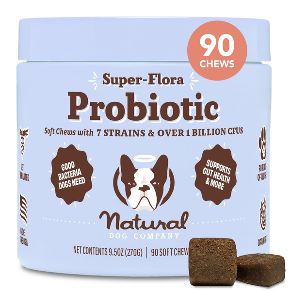 Natural Dog Company Probiotic Chews (90 Bites), Chicken Flavor, Helps with Digestion, Supports Immune System, Probiotics Supplement for Dogs of All Ages, Sizes & Breeds.