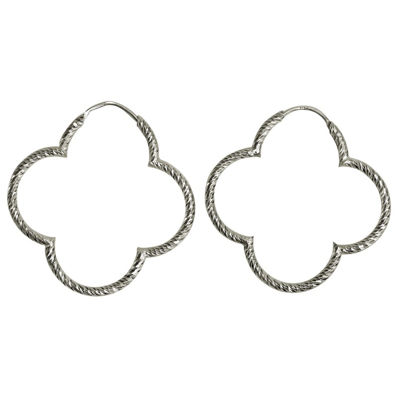 SILBERMOOS Women's Creole Earrings Clover Leaf Flowers Shiny Diamond-Coated 925