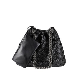 Fashion Weaving Tote Bag Women Vegan Leather Purses and Handbags Summer Beach Shoulder and Crossbody Bag Travel Bucket Bag (Black)