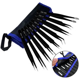 MYLCHBDJ Precision Tweezers, Ultra Fine Tweezers, Set of 9, Stainless Steel, Tweezer, Extension, Tweezer, Anti-Static, Storage Bag Included, For Electronic Crafts, Jewelry, Watchmakers, Model Making,