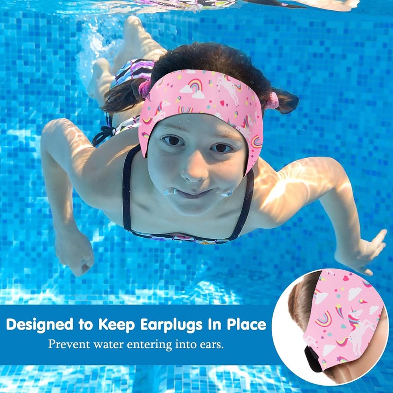 SSKHE Swimming Headband for Kids Adults, Cartoon Waterproof Adjustable Headband