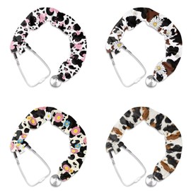 LedBack Cow Print Stretchy Stethoscope Covers Four Piece Universal Fit Stethoscope Decorative Sleeve Replaceable Stethoscope Accessories Sleeve for Doctors Nurses