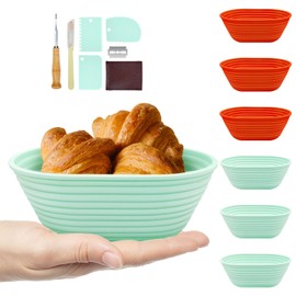 Silicone Banneton, Sourdough Bread Baskets (Set of 6, 6.5 Inch), Oval Proofing Bread Bowls with Starter Kit, Bread Making Baking Supplies