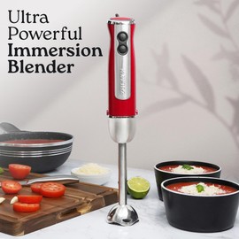 Zulay Immersion Blender Handheld - 800 Watt Hand Blender With High-Power Turbo Mode - Durable Stick Blender With Ultra-Sharp Stainless Steel Blades For Effortless Blending - Red